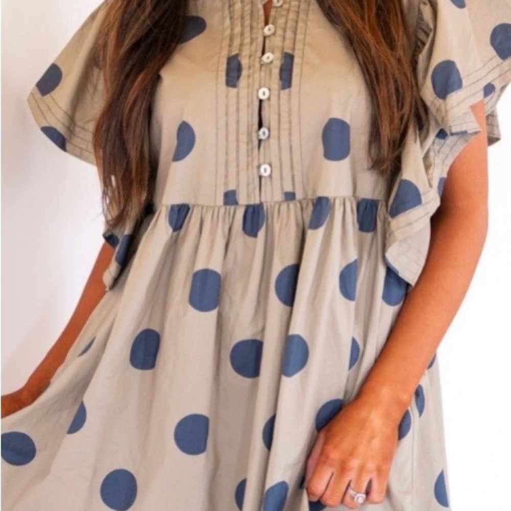 TALULAH Beige and Blue Polka Dot Mini Dress never worn